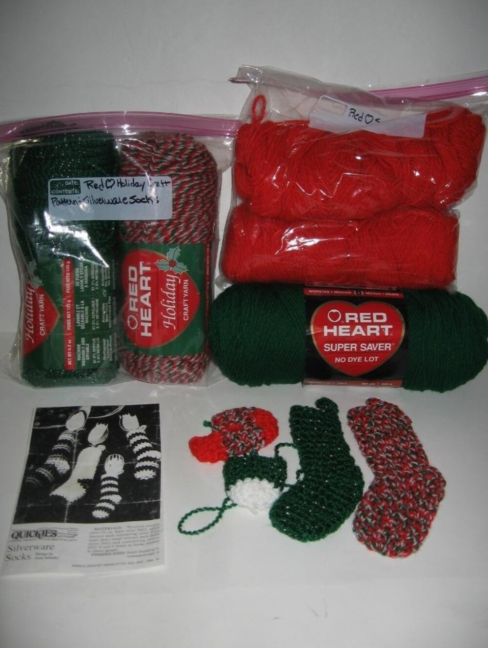 Red Heart Acrylic Yarn Christmas Crochet Silverware Socks Craft Lot